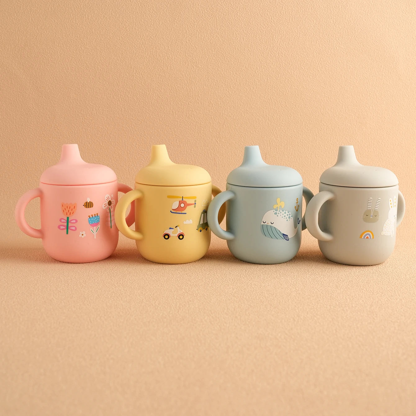 Kawaii pastel sippy bottle with animal and car prints for babycore and ddlg abdl routines
