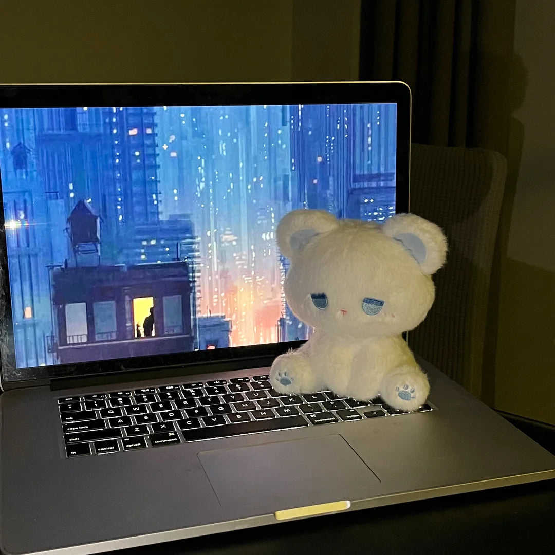 Kawaii pastel teddy plush in white, soft huggable bear for cute ABDL décor