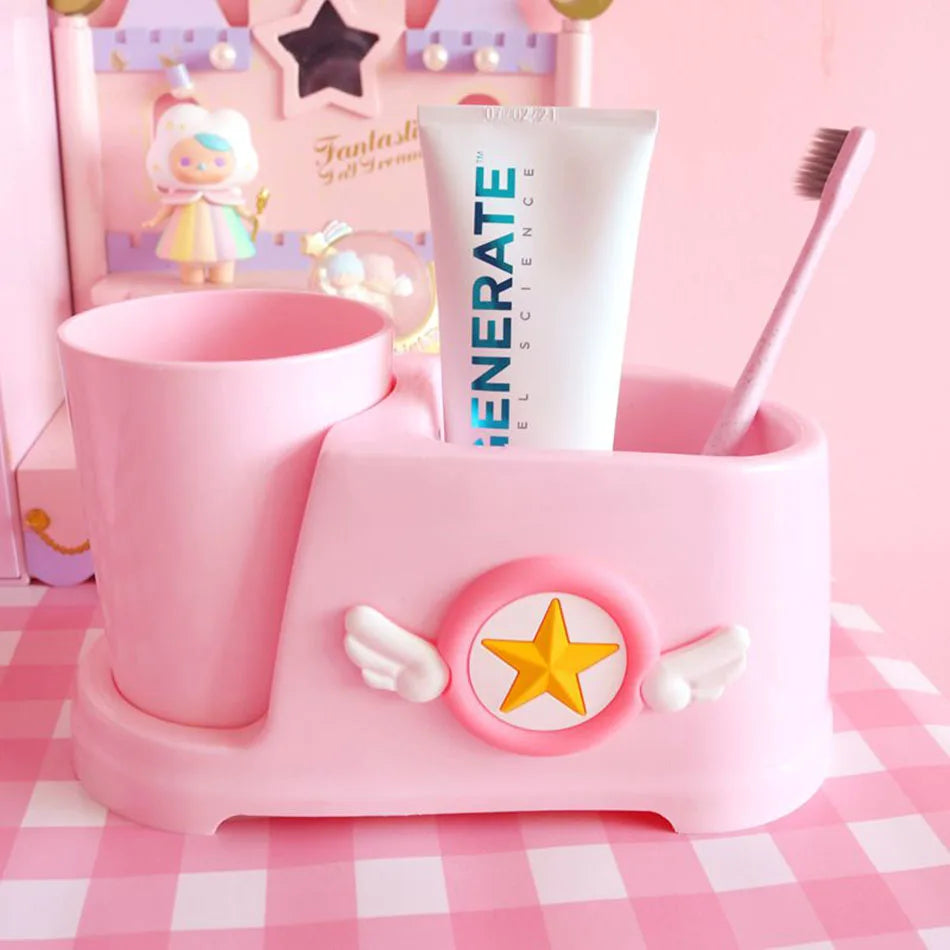 Kawaii Pink Bathroom Duo Cups with magical star and wings design, perfect for aesthetic little space setups πΈπ