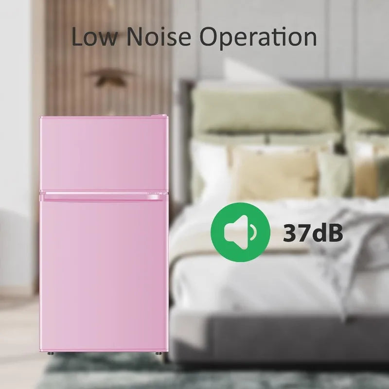 Kawaii pink fridge with crisper drawer and multi-layer shelves to fight odors and keep food fresh