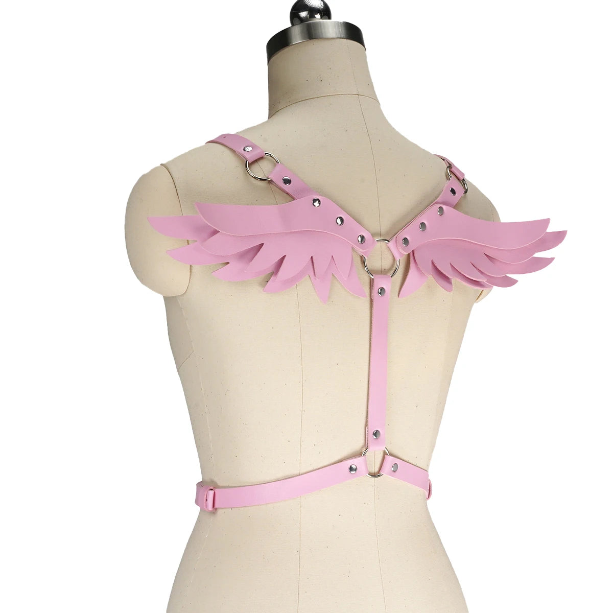 kawaii pink harness featuring delicate mini angel wings for playful fantasy fashion