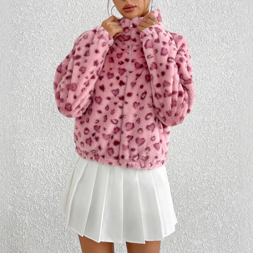 Kawaii pink leopard outerwear jacket, soft pastel material for cutecore and aesthetic fashion ππ