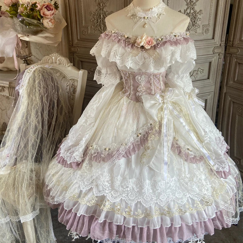 Kawaii porcelain lace dress with vintage tea party aesthetic