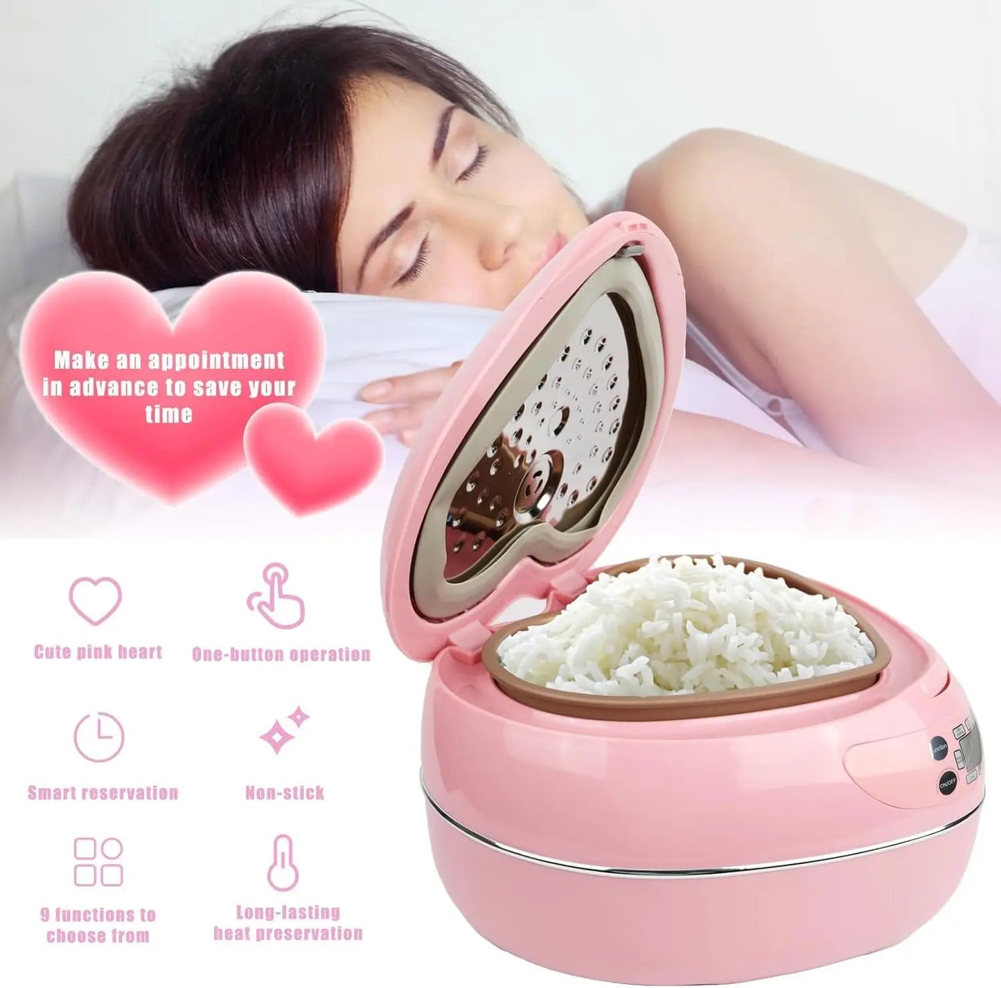 Kawaii princess pink rice cooker with stereo heating for even cooking