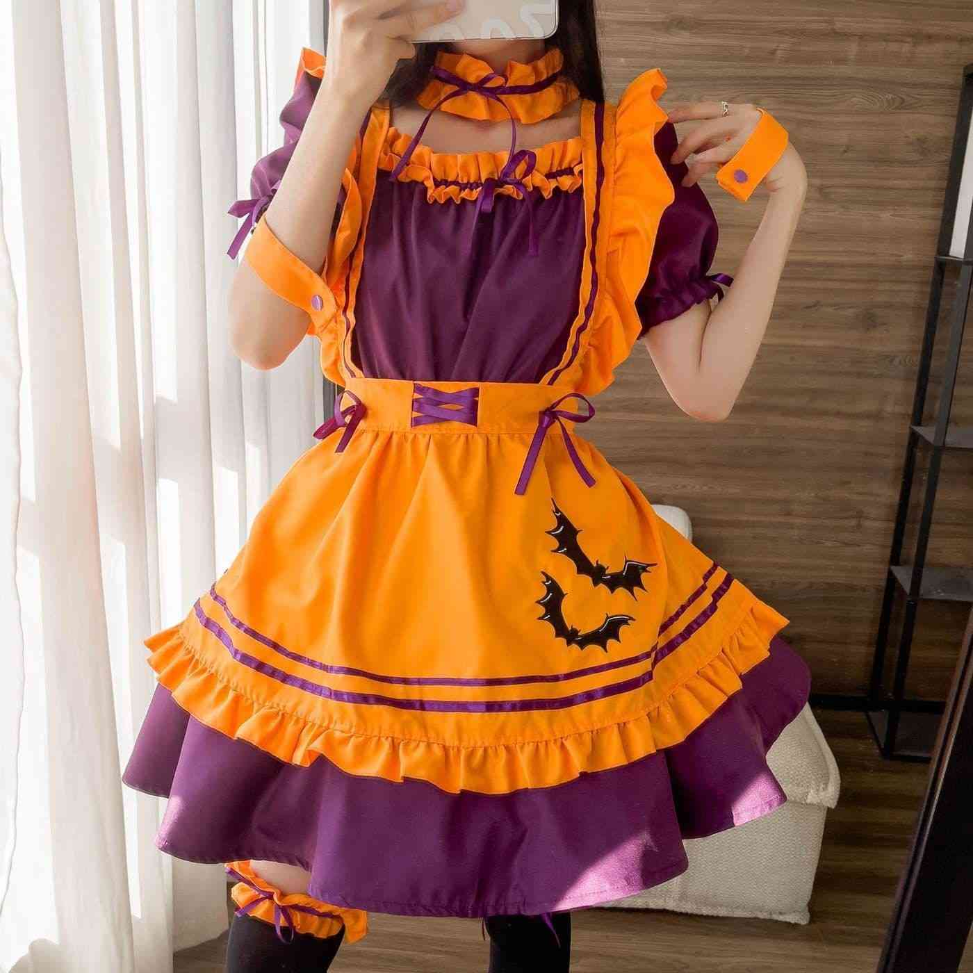 Cute Pumpkin Spice Halloween costume set for DDLG and ABDL play with dress, accessories, and matching legwear.
