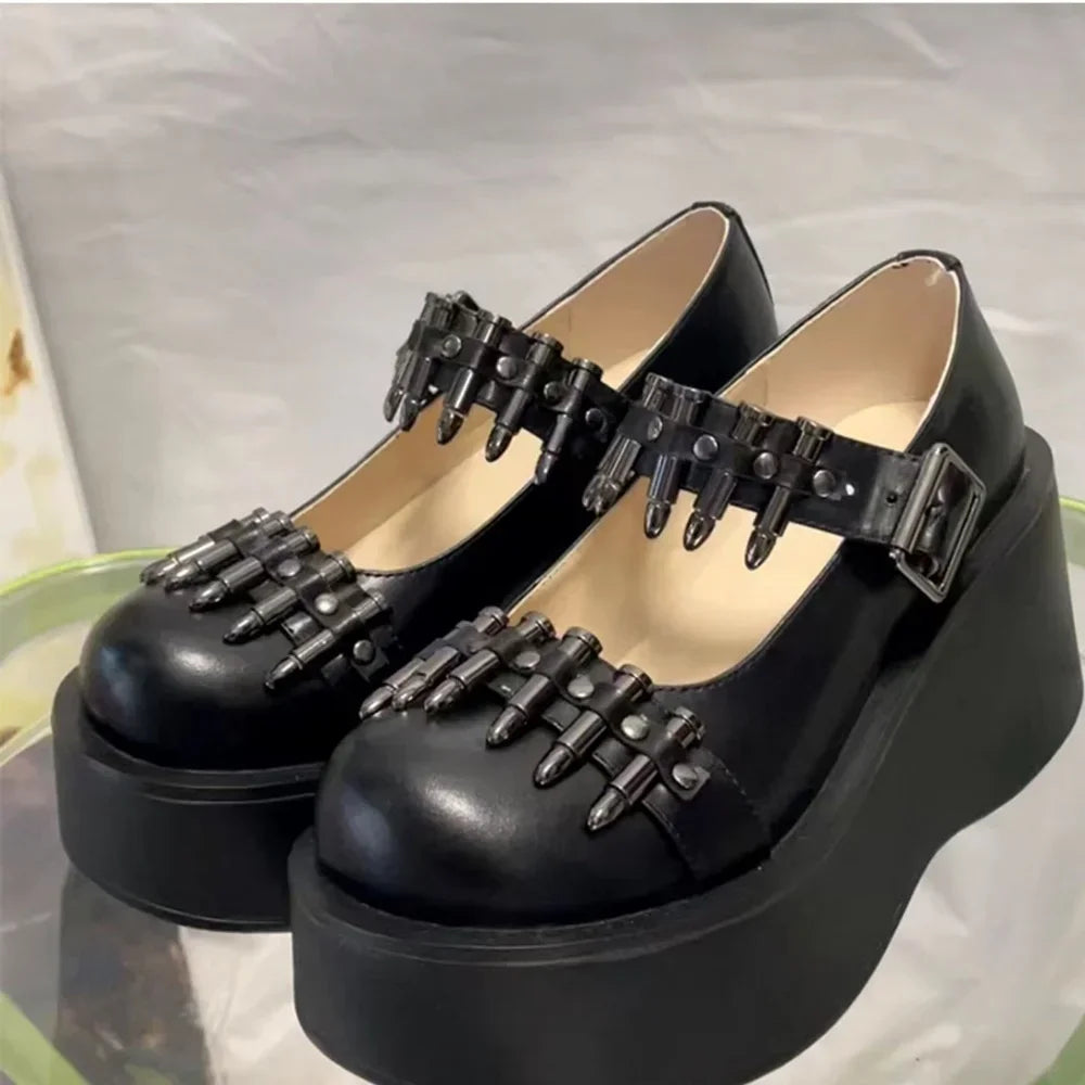 Strapped platform shoes with edgy design for punk, baddie, and little space styling