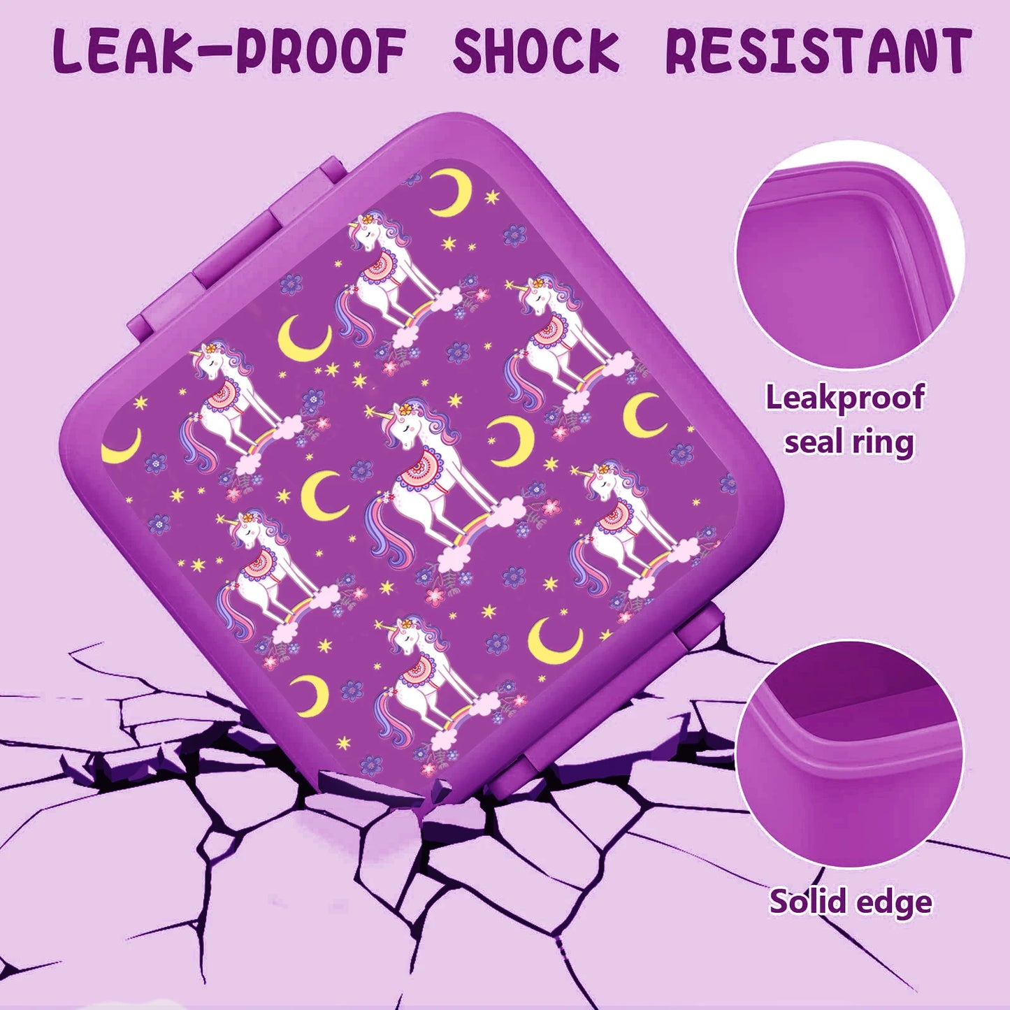 Adorable kawaii purple unicorn snack box, leak-proof lunch container for DDLG/ABDL meals