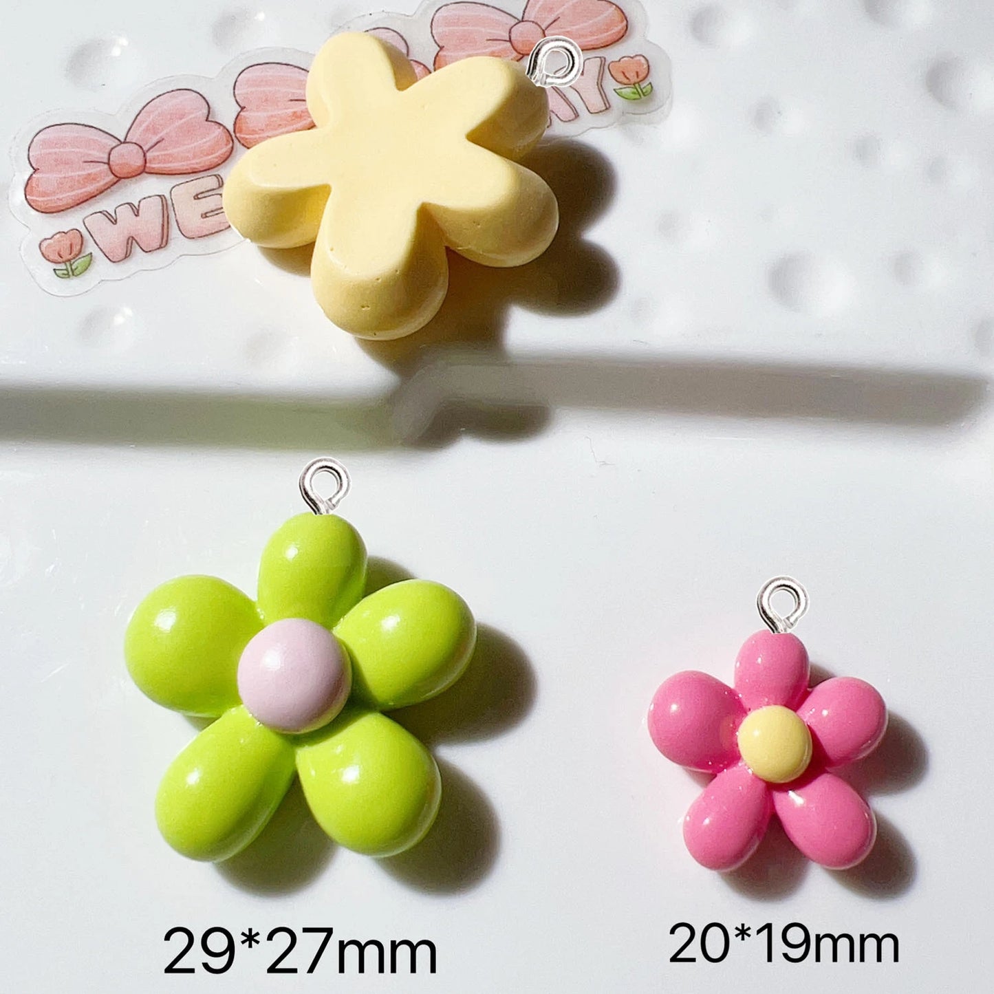 Kawaii rainbow flower resin charms set perfect for DIY bracelets, earrings, and keychains