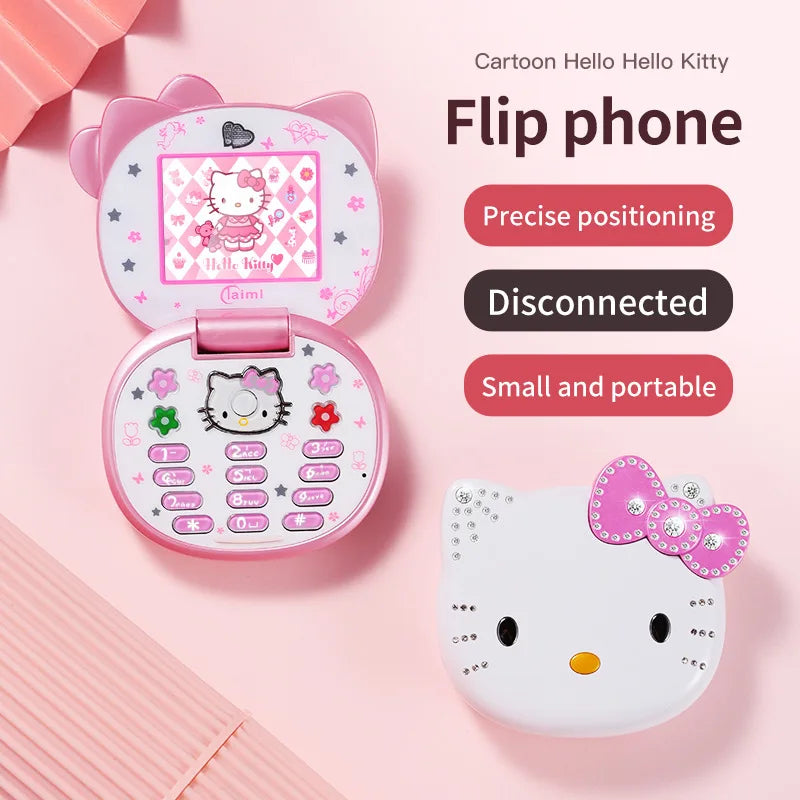 Kawaii retro white flip phone with sleek pastel design and classic flip style