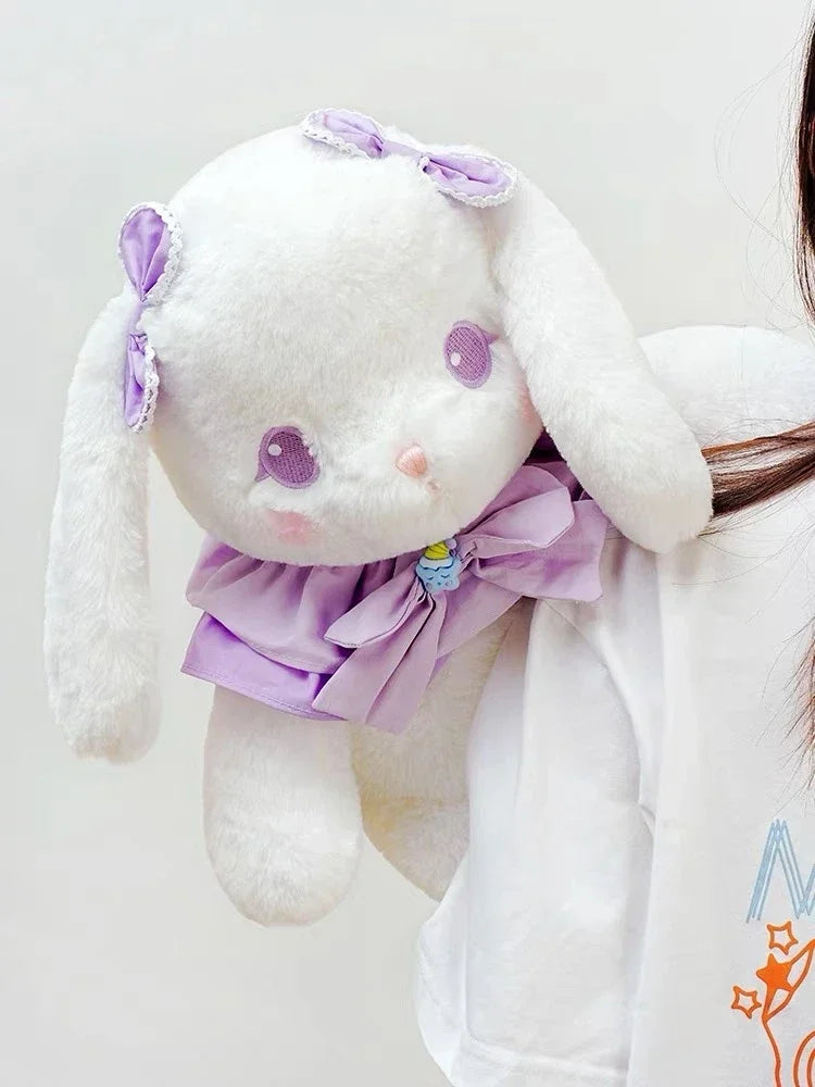 Kawaii soft lilac bunny plushie, 65cm, featuring floppy ears and shy face, great for plush collectors and gifts