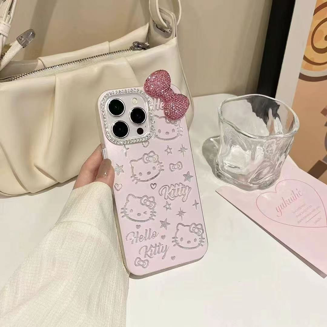 Kawaii sparkle kitty phone case with bratty bow and protective sparkly design for DDLG ABDL cutecore lovers