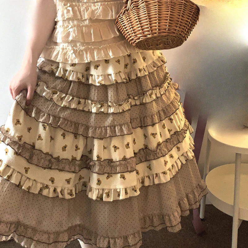 Comfortable and cute teddy bear midi skirt for DDLG, kawaii, and pastel aesthetic styling
