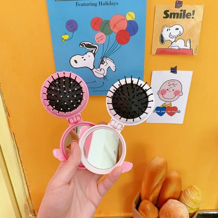 Cute travel-friendly brush and mirror duo with bear and duck theme, ideal for kawaii touch-ups, playdates, or bedtime routines.