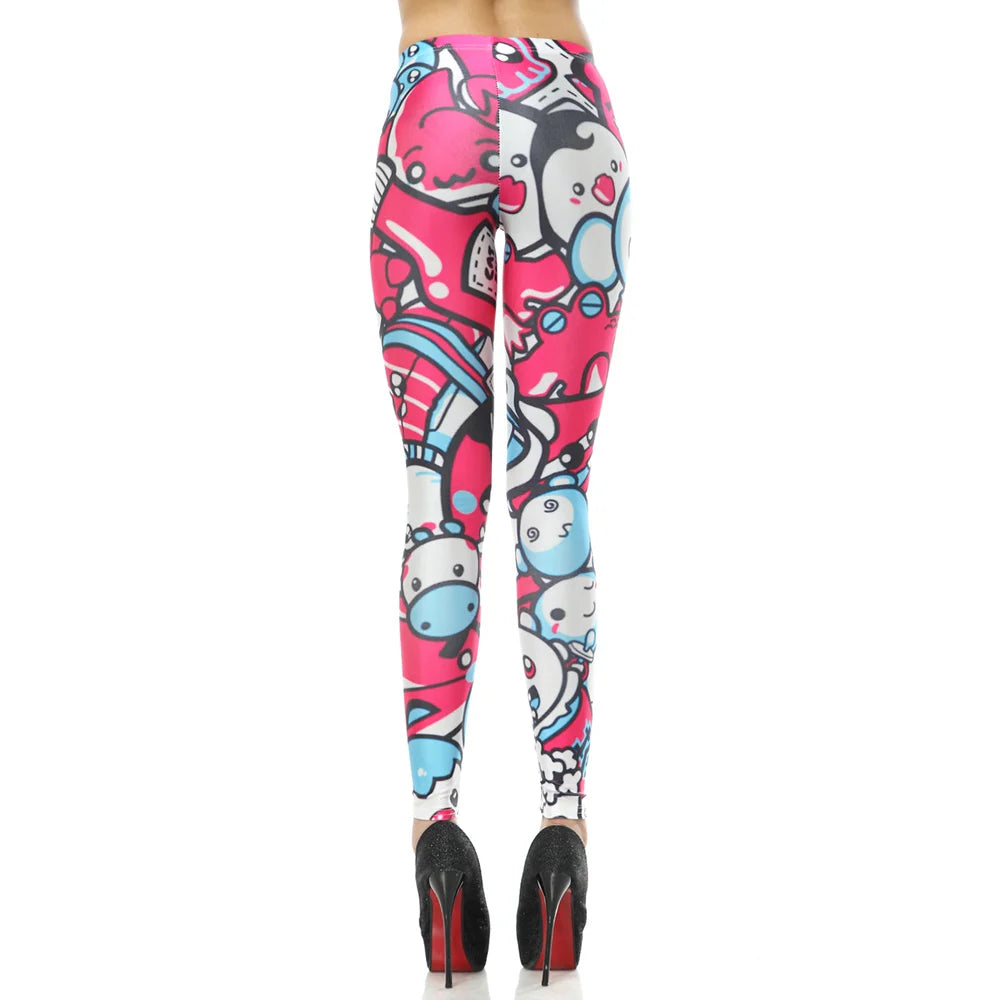 pink white blue black kawaii wave leggings high waist snug fit brat cutecore DDLG ABDL comfy wear