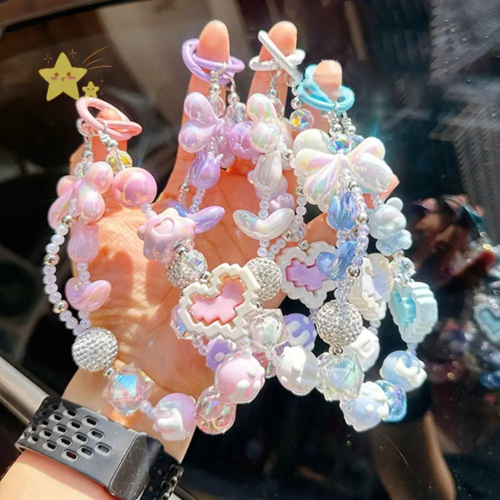 Trendy cutecore Kawaii XP Gain Keychain with pastel charms, hearts, teddies, and geometric designs