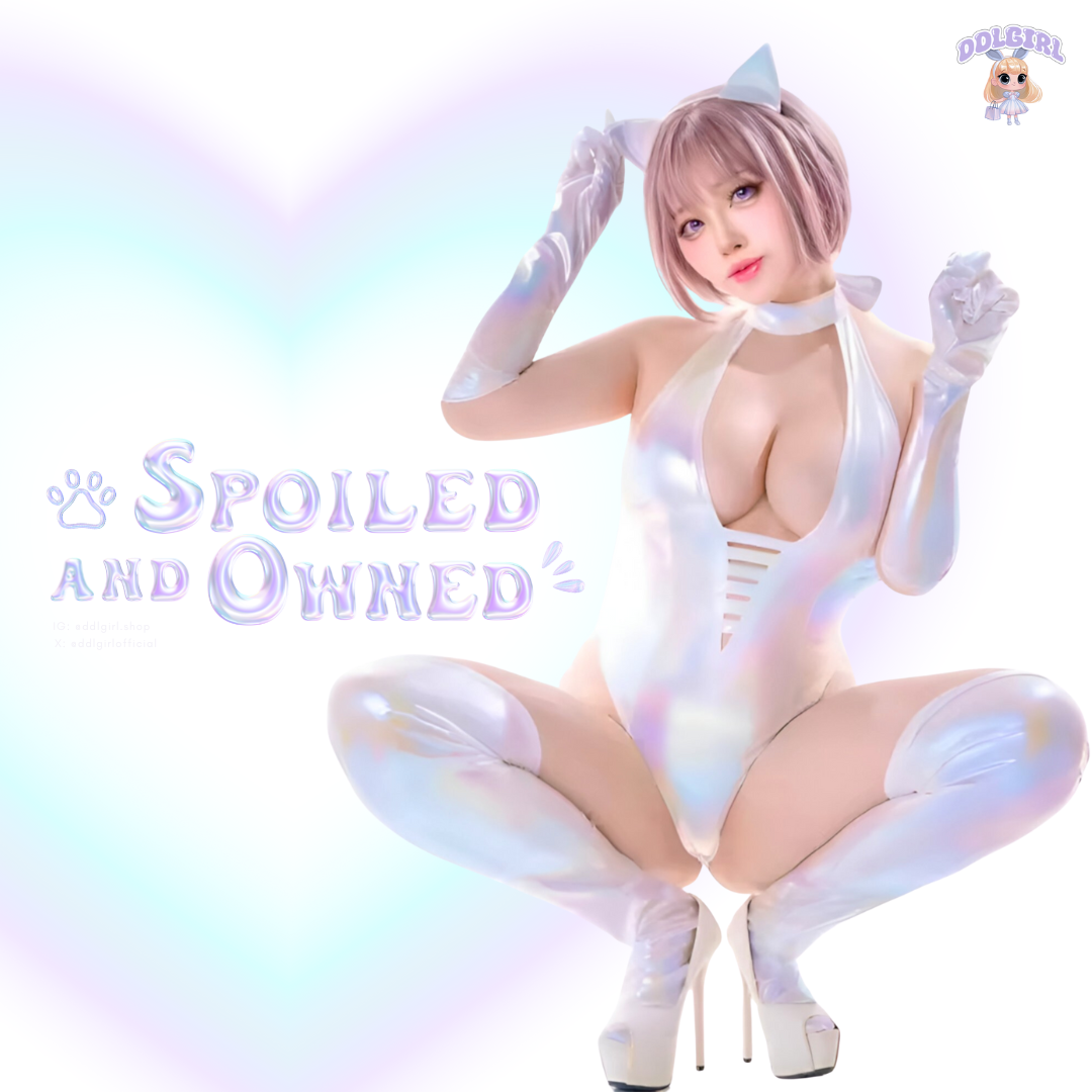 Kitty Confetti holo bodysuit set, ddlg kawaii bedroom cosplay with holographic shine and playful kitty-core accents