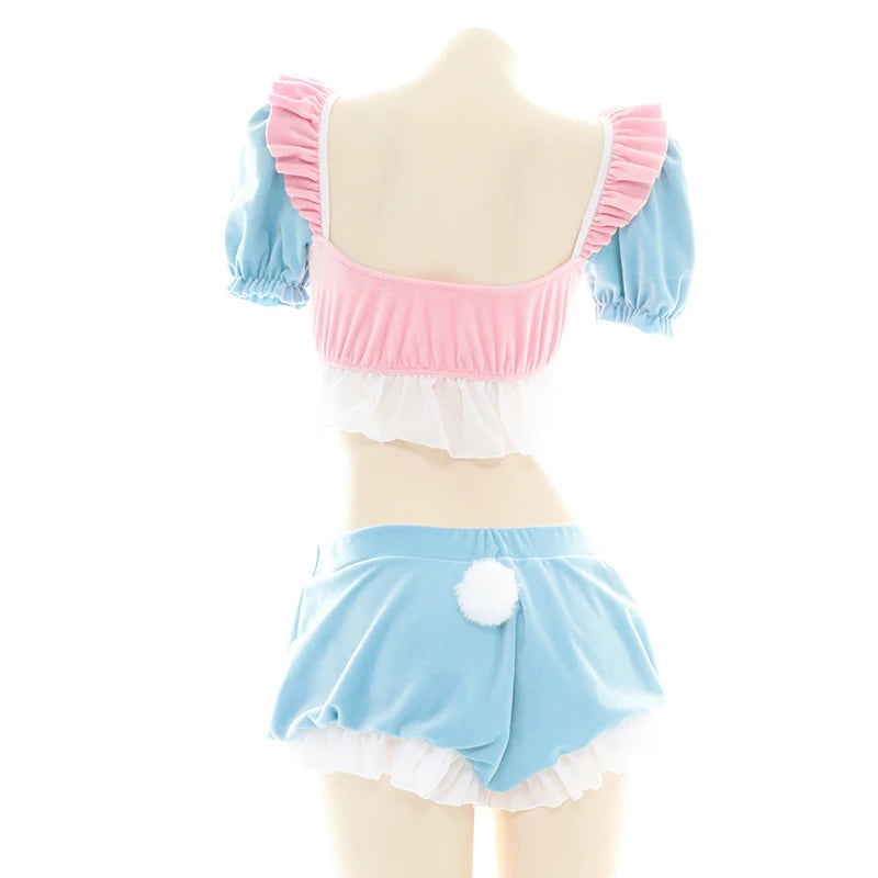 Pink & Blue Kitty Cream Puff Pastel Set, playful soft girl babygirl cosplay, pastel cutecore aesthetic