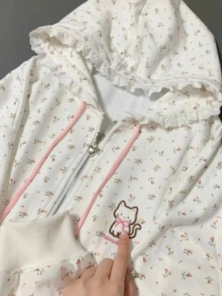 Lightweight pastel jacket with softgirl fit and minimal kitty design