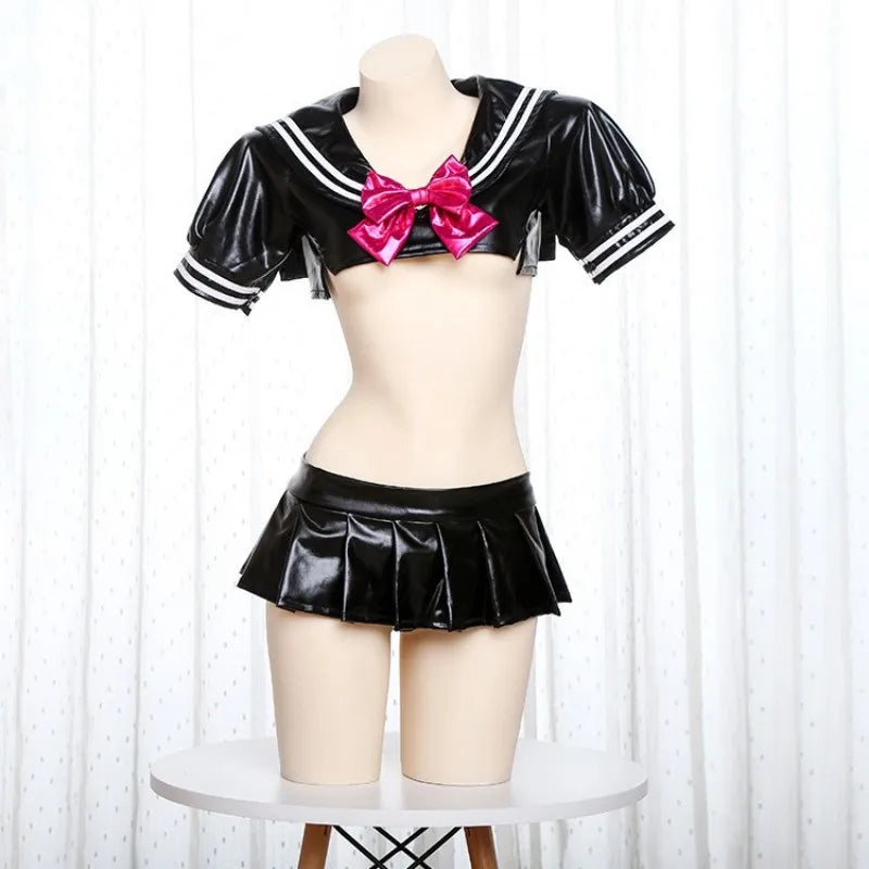 Last period lessons latex crop top and micro skirt set sexy playful DDLG outfit