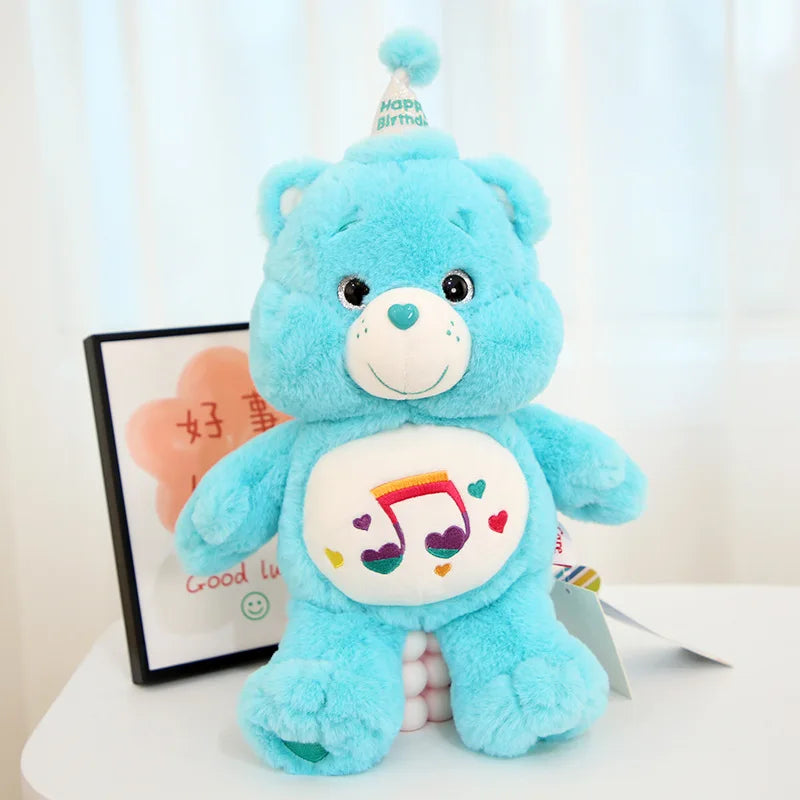 Light blue Party Hat Rainbow Teddy plush bear featuring birthday hat and kawaii style