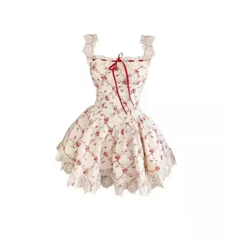 Lightweight red blossom floral dress with matching mini cardigan, flattering silhouette for comfortable wear
