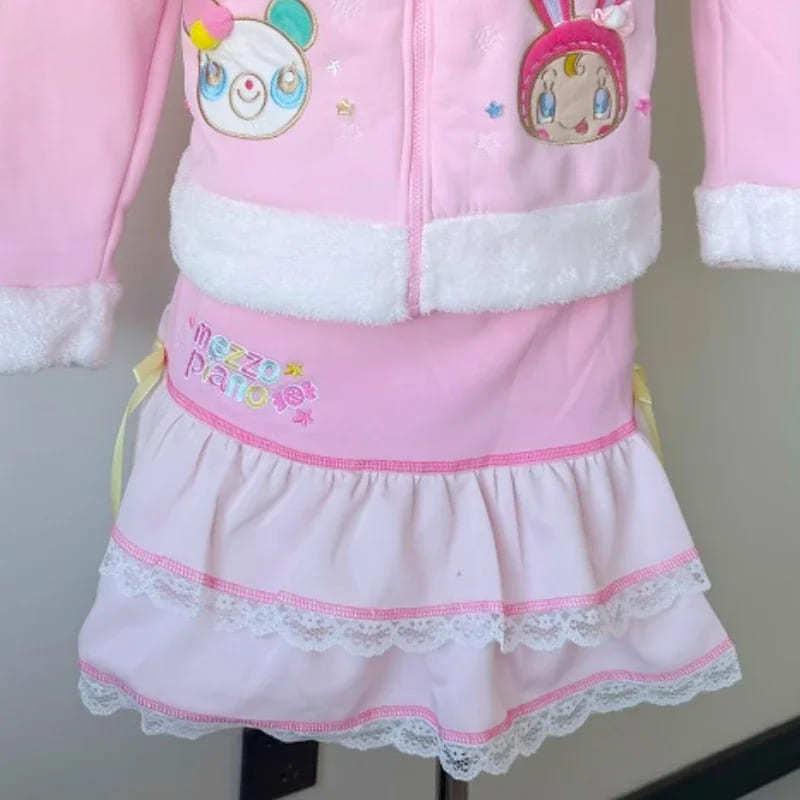 Lightweight ruffle skirt in bubblegum pink with soft cotton lace, great for everyday kawaii wear