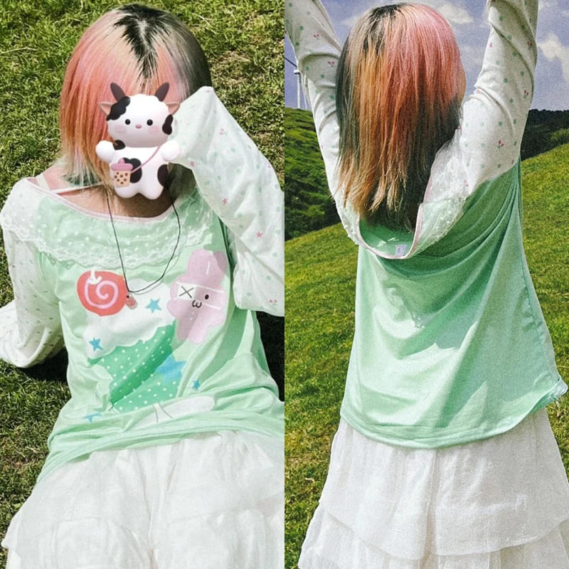 Lime green milkshake cutie tee, trendy kawaii fashion piece with playful vibes