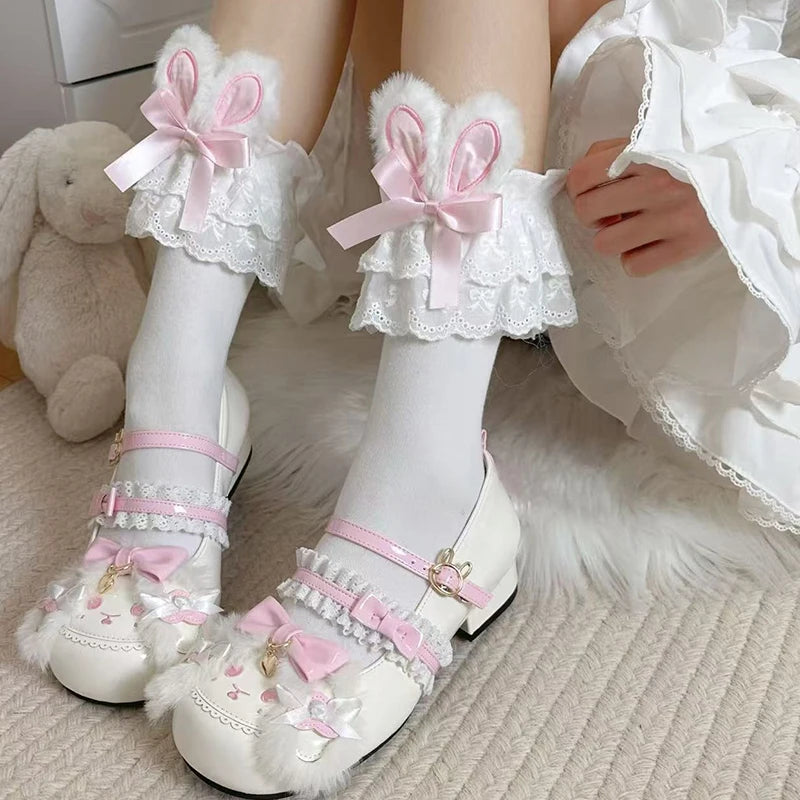 Cute pink pastel Little Bunny Ears Lolita Socks for kawaii cutecore and DDLG/ABDL-friendly outfits