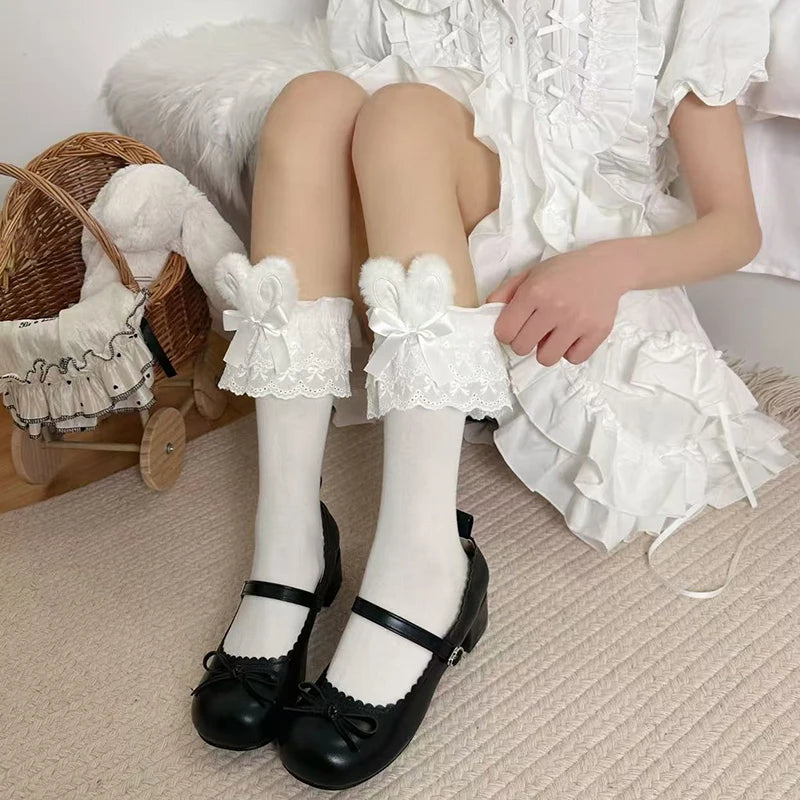 Cute white Little Bunny Ears Lolita Socks for kawaii, cutecore, and flirty DDLG/ABDL-friendly outfits