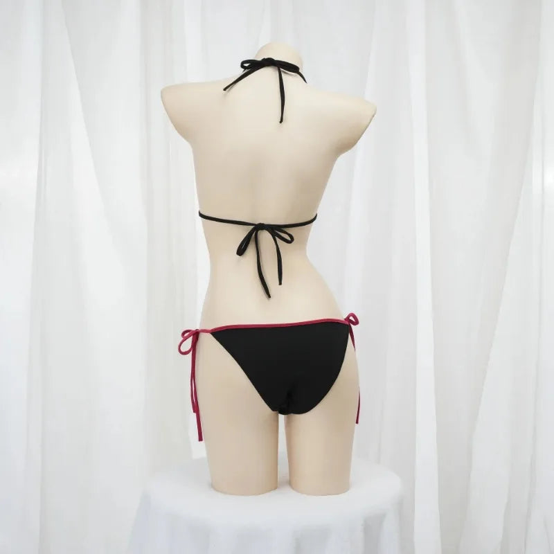 Little Cheeky Demon Cosplay Set with dark red and black design, playful horn details, cross bra, and kawaii DDLG vibes