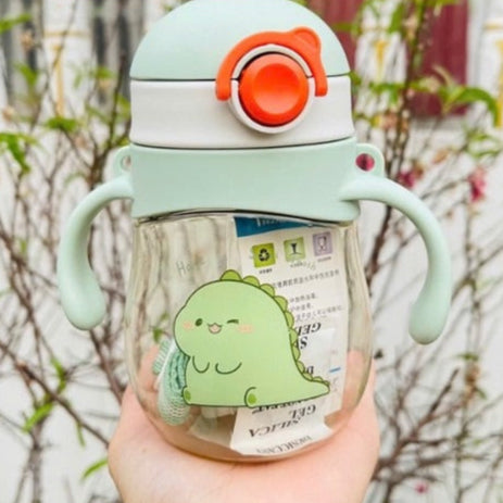 Green Little Leaf Pals sippy bottle with pastel leafy design and comfy strap