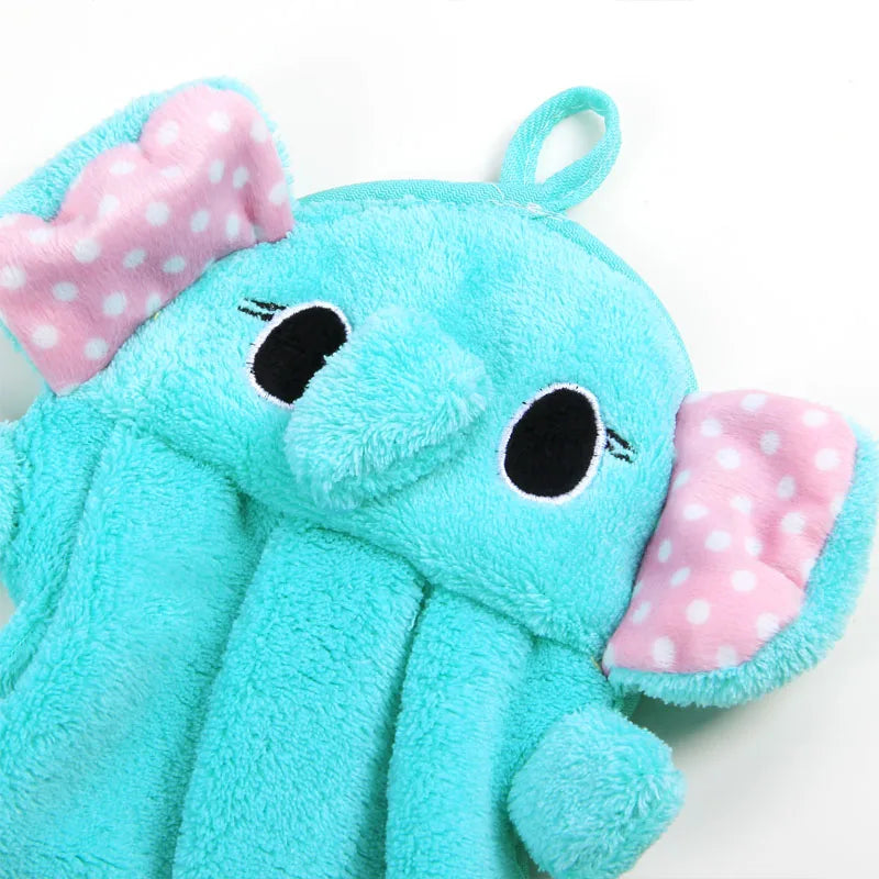 close-up of blue Elephant cartoon hand towel with cute face and soft texture for ABDL little space