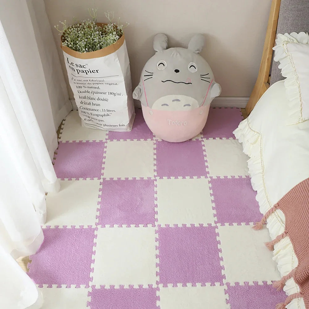 White and pink Little’s floor mat tiles, plush and protective for cozy play spaces in caregiver or DDLG rooms