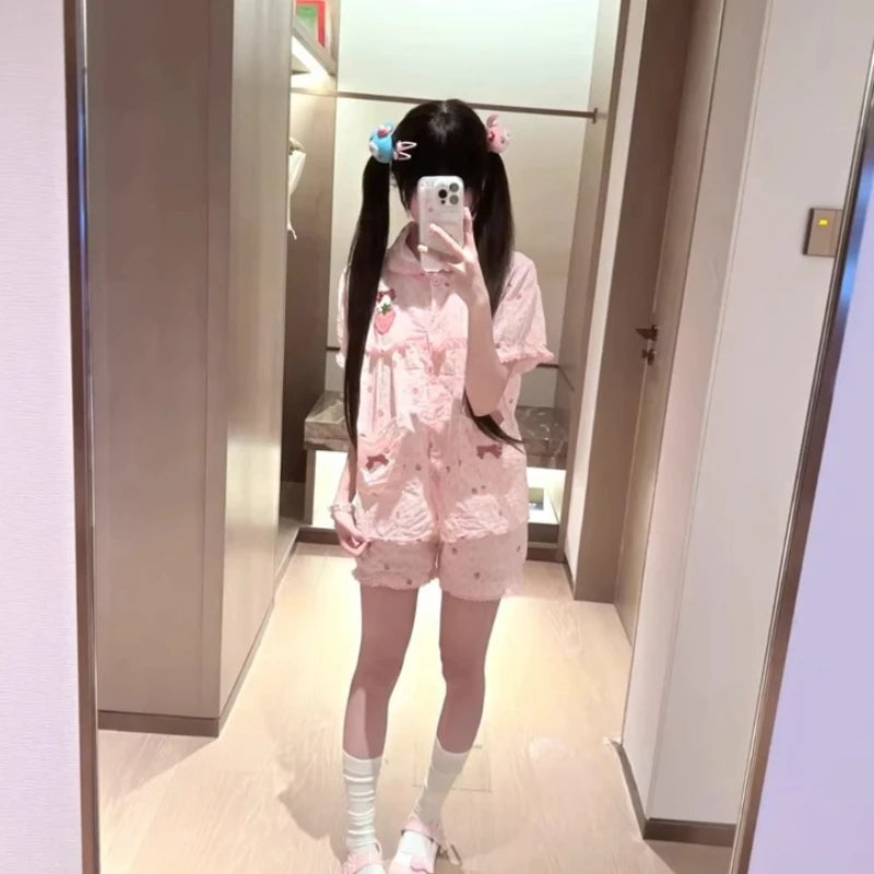 Lolita Dream Set cute pajamas for women, featuring delicate details and soft pink tones