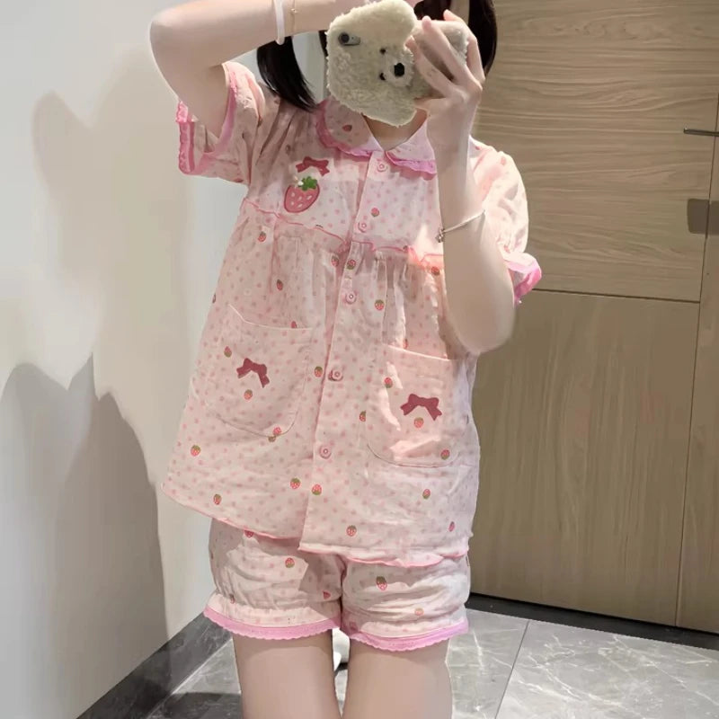 Lolita Sweetheart Dream Set pink shorts and flowy shirt pajama for cozy comfort and cute style