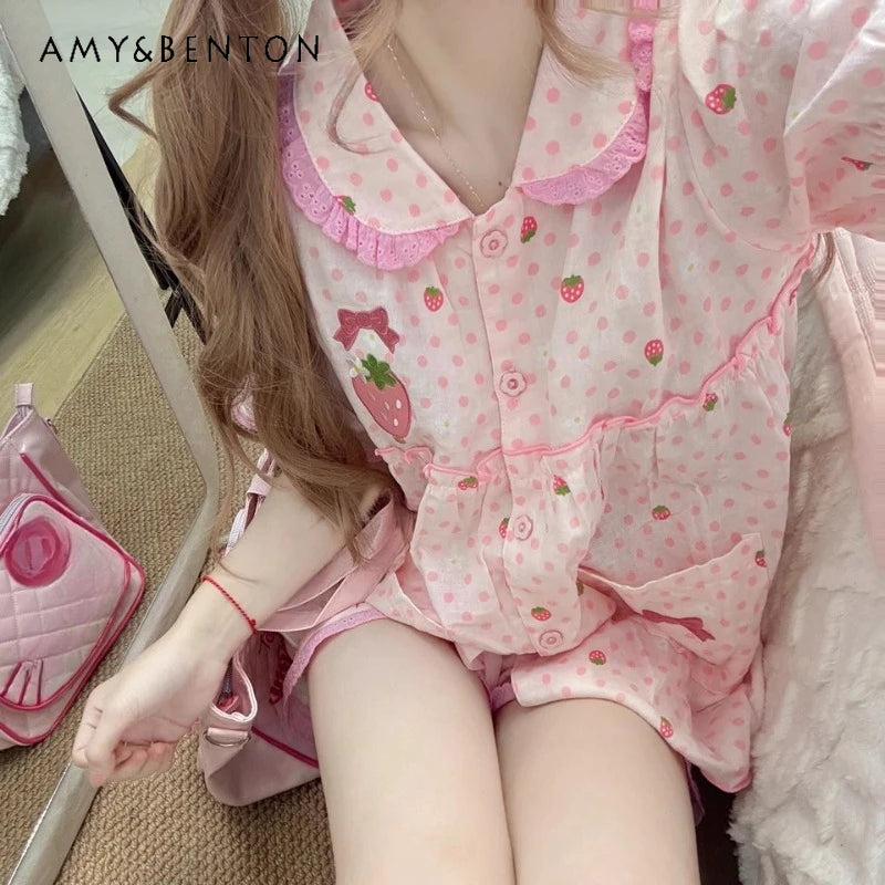 Soft breathable fabric Lolita Sweetheart Dream Set pajamas with comfy shorts and delicate design
