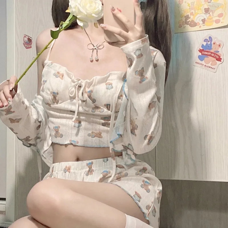 Lolita Teddy Bear pajama set soft breathable kawaii style for lounging and sleep