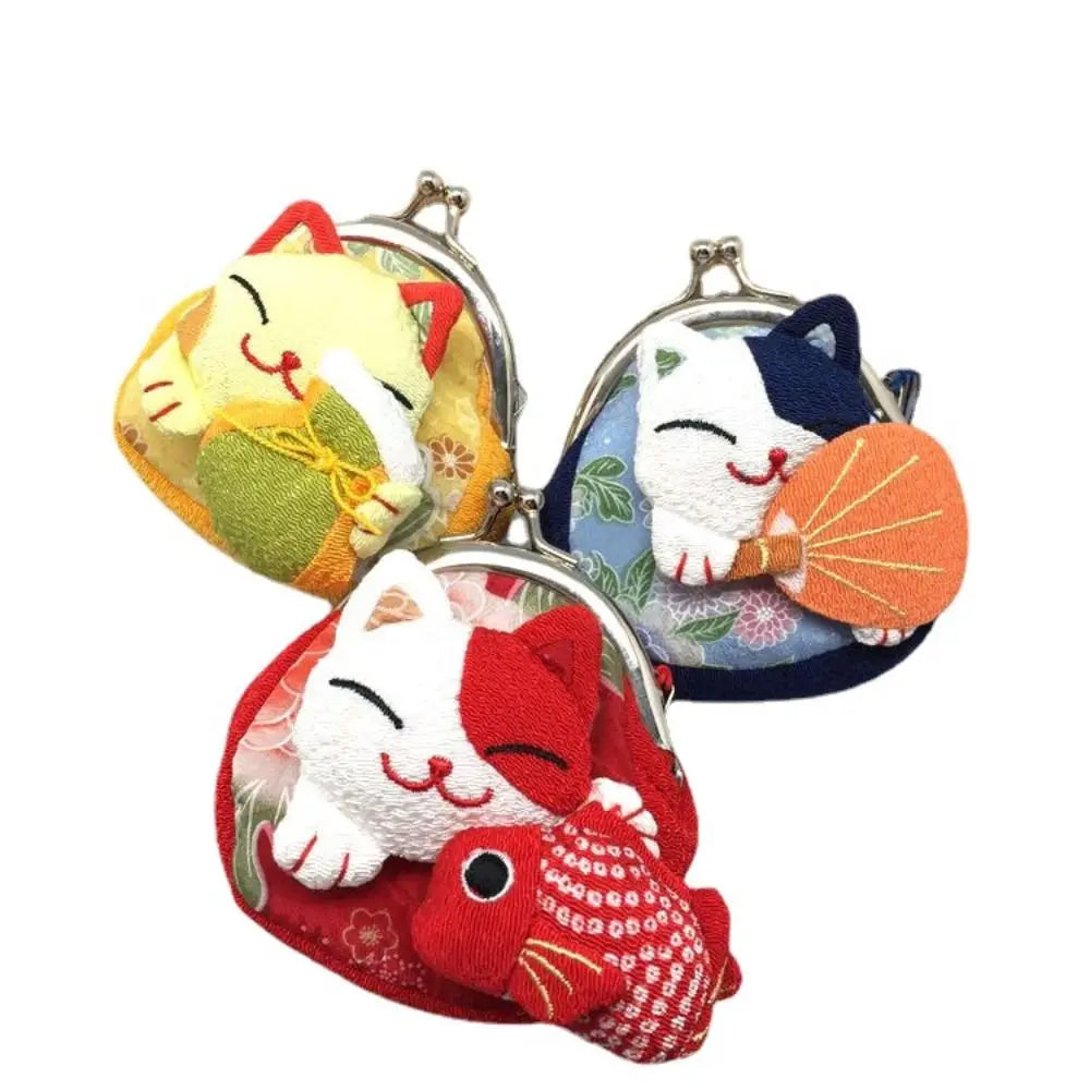 Soft fabric lucky koi kitty purse, kawaii coin holder