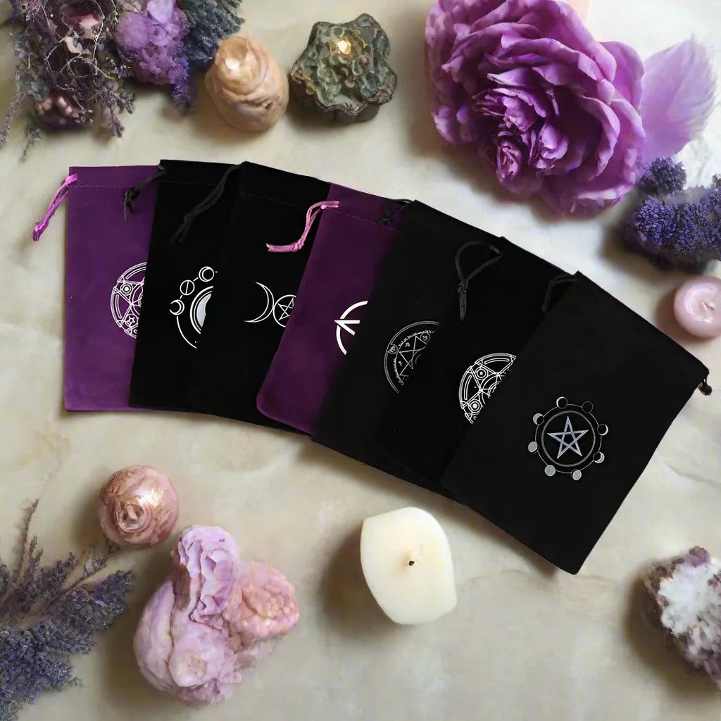 Dark purple Lunar Veil deck bag with pentacles for kawaii DDLG tarot and oracle protection
