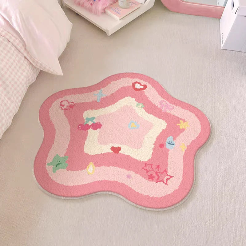 soft pink kawaii star rug decorated with cute kawaii icons ideal for DDLG ABDL and pastel aesthetic spaces