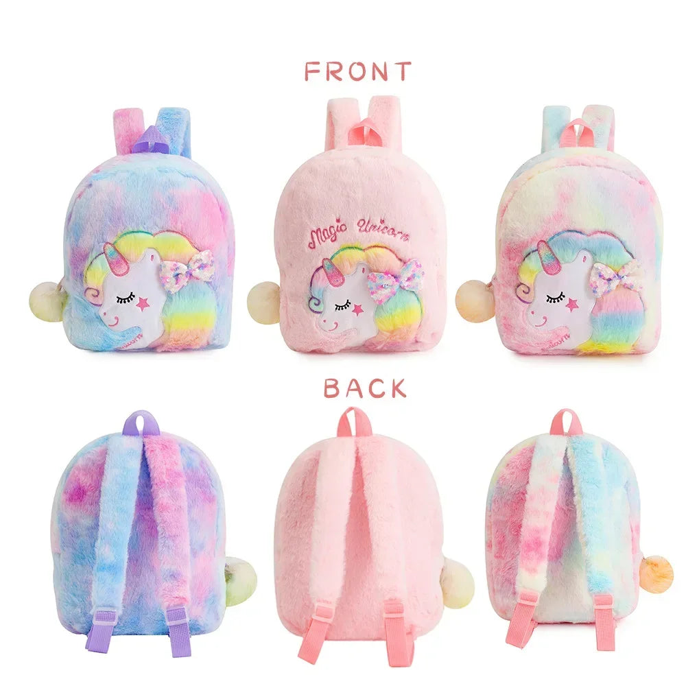 Unicorn backpack 3-pack front & back views, pastel babycore ABDL vibes