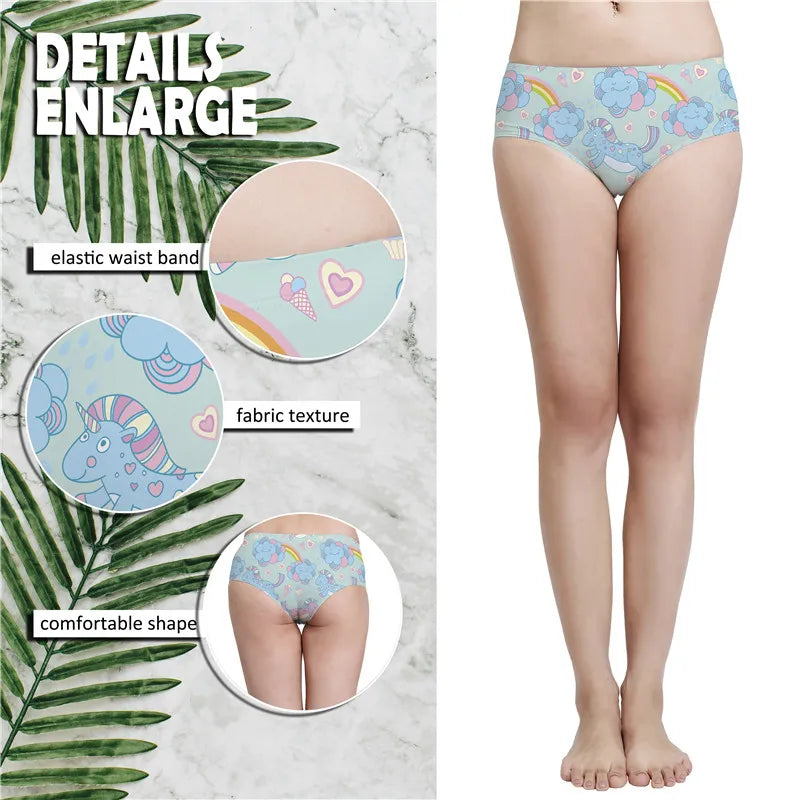 Magical pastel cloud panties featuring rainbow unicorn print, soft stretchy fabric for comfy kawaii wear