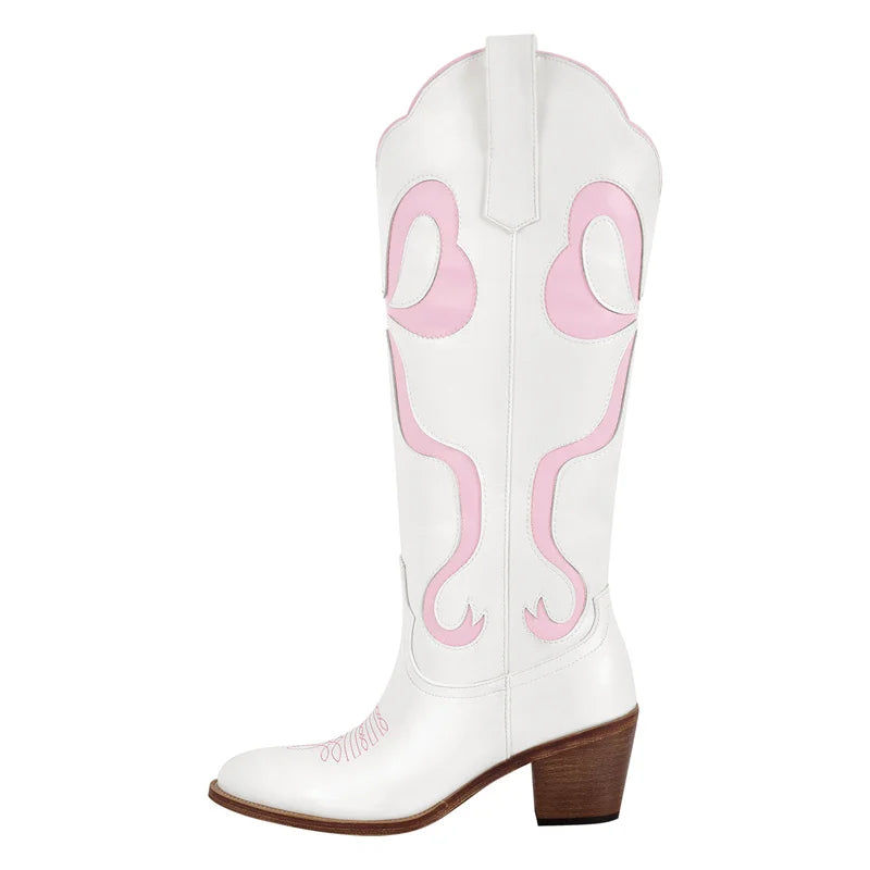 Shiny pink ranch princess boots with long ribbons and glitter, designed for cutecore and pastel aesthetics