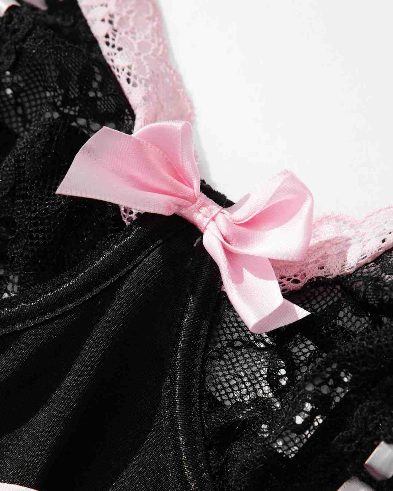 Midnight Blush corset lingerie bodysuit top bow closeup, kawaii pastelcore DDLG