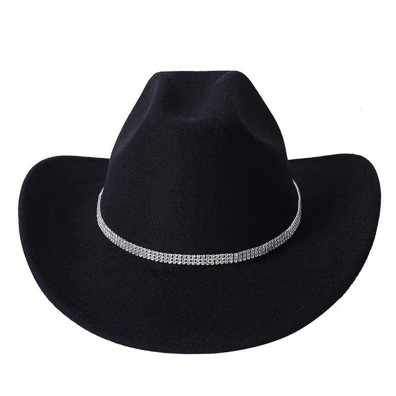 Midnight Sparkle Cowgirl Hat sleek black base, dazzling rhinestone detail, cutecore DDLG babycore accessory