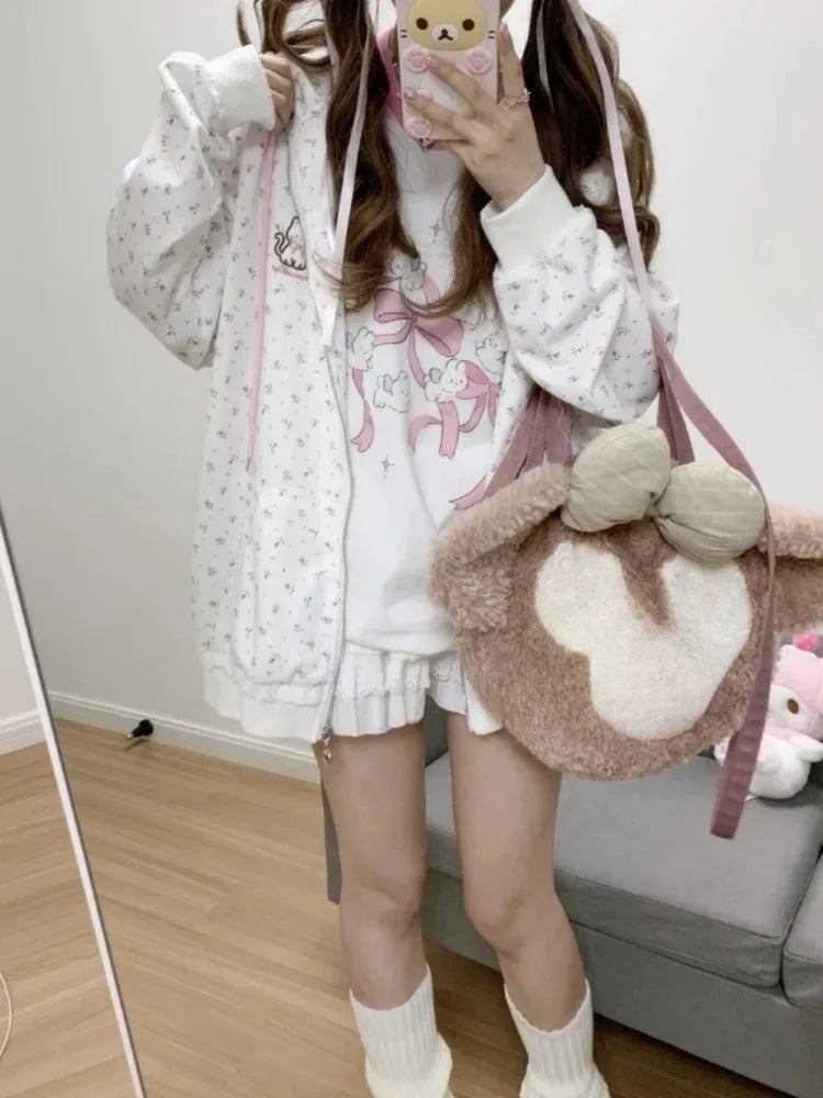 Minimal kitty design jacket with soft aesthetic pastel style