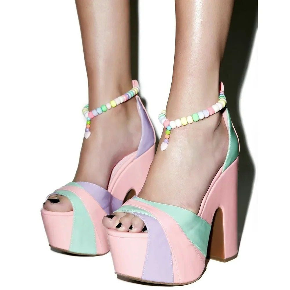 Multicolor pastel platform heels for littles, baddie energy, and kawaii street fashion