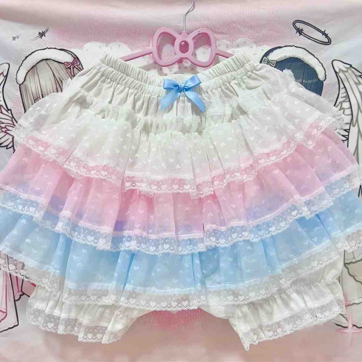 Princess Puff Ruffle Mini Skirt in white, pink, and blue pastel mix