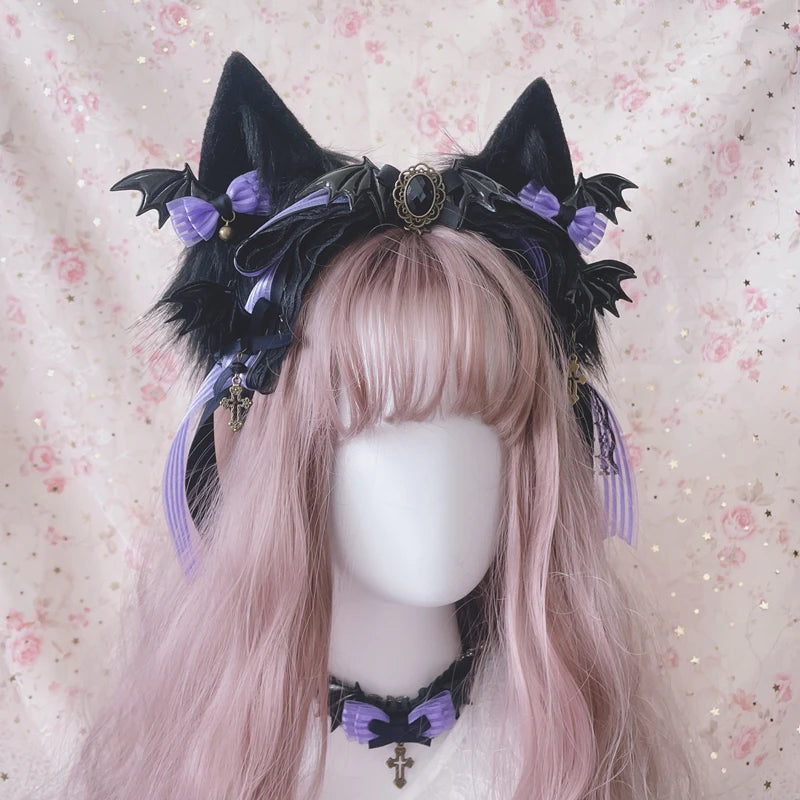 Mystic Amethyst Empress Full Set, complete kawaii accessory look with cat ears, choker, cuffs, and plush bag