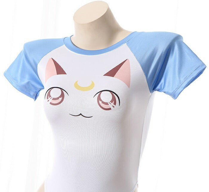 Mystic Meow Onesie in pastel blue, moon & kitty design, soft stretchy fabric, kawaii babygirl ddlg abdL cutecore vibes